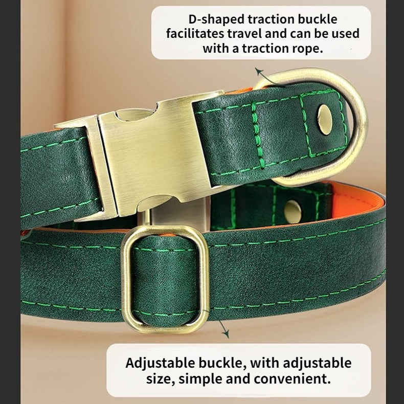 Custom Engraved Pet Information Anti-Lost Snap Buckle Quick-Release Faux Leather Pet Collar