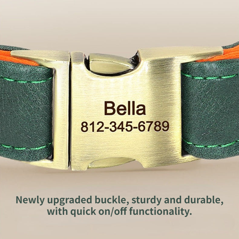 Custom Engraved Pet Information Anti-Lost Snap Buckle Quick-Release Faux Leather Pet Collar