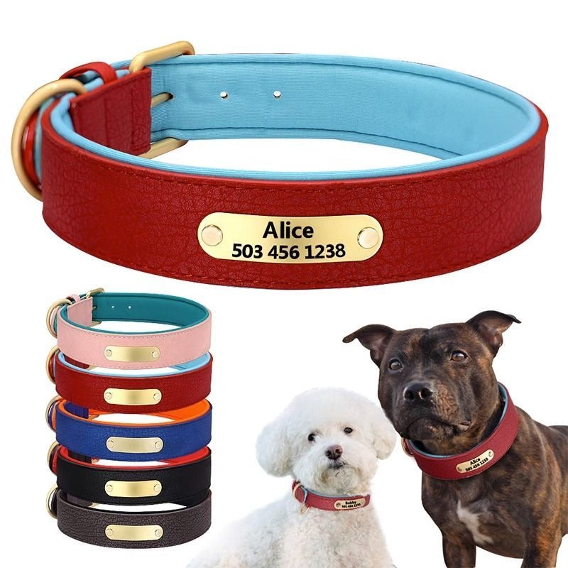 Custom Engraved Pet Information Anti-Lost Faux Leather Pet Collar
