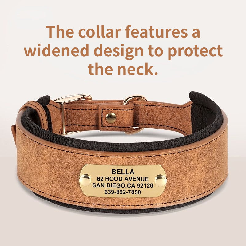 Widened & Thickened Faux Leather Pet Collar with Custom Engraved Pet Information – Anti-Lost, Designed for Medium and Large Dogs