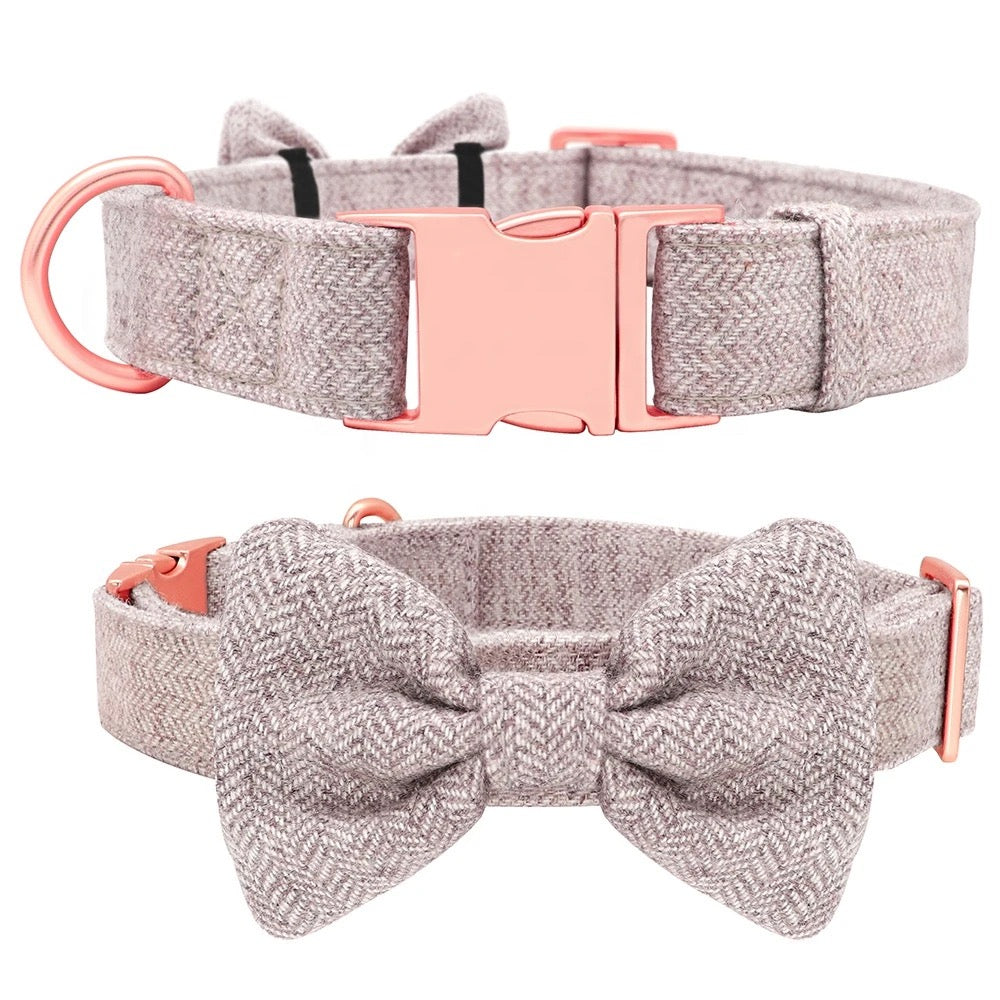 Custom Engraved Pet Information Anti-Lost Pet Webbing Bowtie Collar