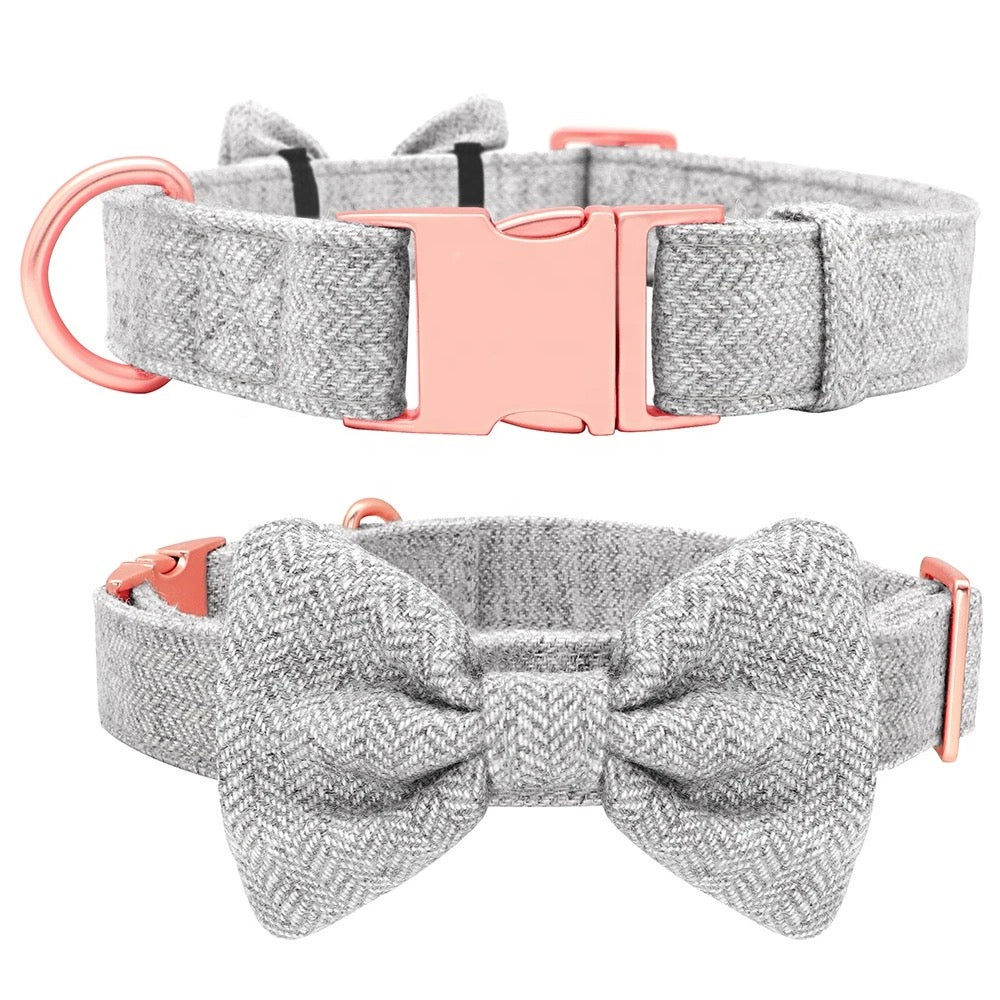 Custom Engraved Pet Information Anti-Lost Pet Webbing Bowtie Collar