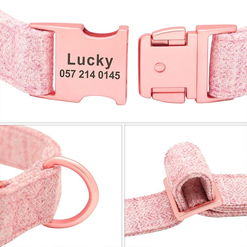 Custom Engraved Pet Information Anti-Lost Pet Webbing Bowtie Collar