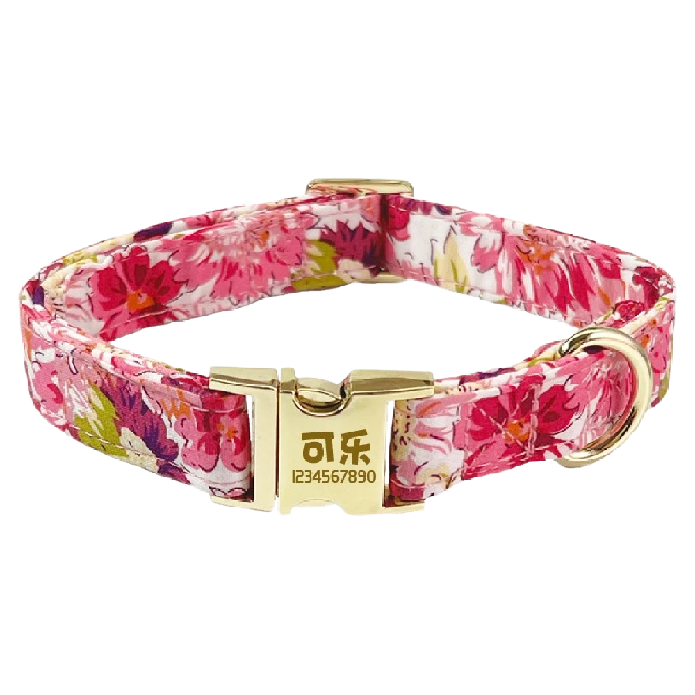 Custom Engraved Pet Information Anti-Lost Pet Colorful Patterned Webbing Collar