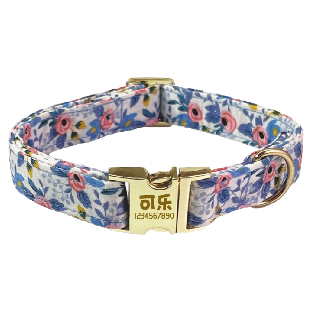 Custom Engraved Pet Information Anti-Lost Pet Colorful Patterned Webbing Collar