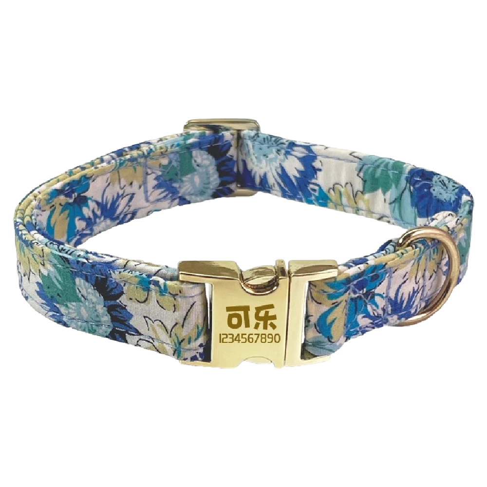 Custom Engraved Pet Information Anti-Lost Pet Colorful Patterned Webbing Collar