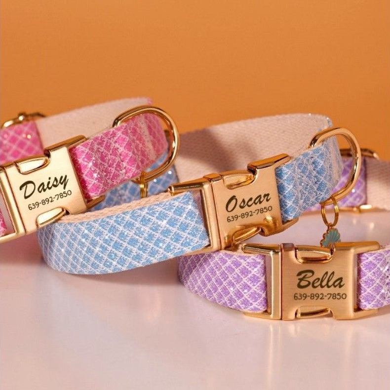 Custom Engraved Pet Information Anti-Lost Pet Macaron-Colored Webbing Collar