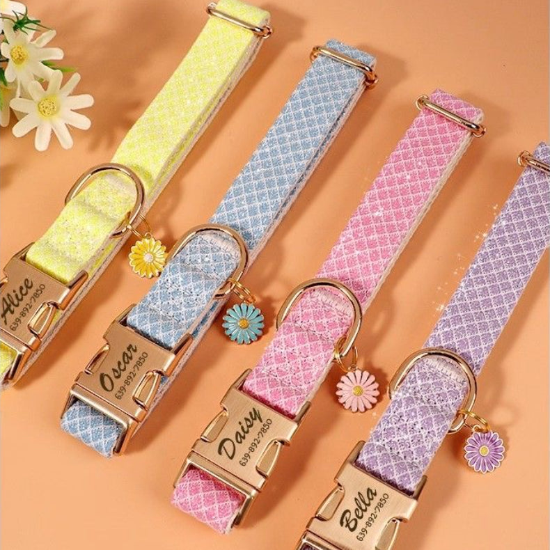 Custom Engraved Pet Information Anti-Lost Pet Macaron-Colored Webbing Collar