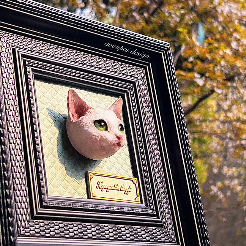 Custom 3D Hand-Painted Plaster Pet Head Sculpture