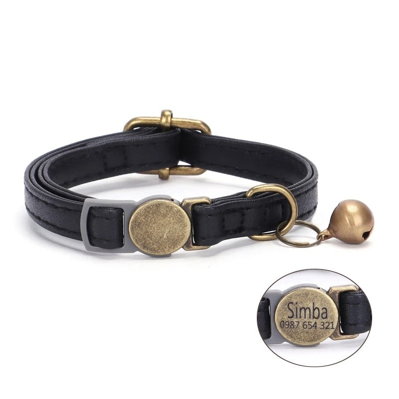 Personalized Anti-Choking Cat Collar: Leather Design with Custom Pet Details (Anti-Lost)