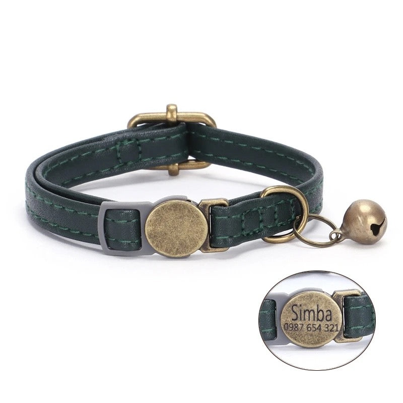 Personalized Anti-Choking Cat Collar: Leather Design with Custom Pet Details (Anti-Lost)