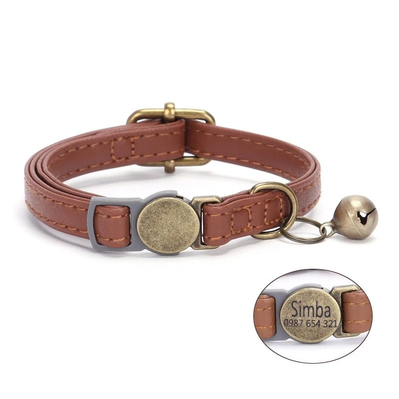 Personalized Anti-Choking Cat Collar: Leather Design with Custom Pet Details (Anti-Lost)