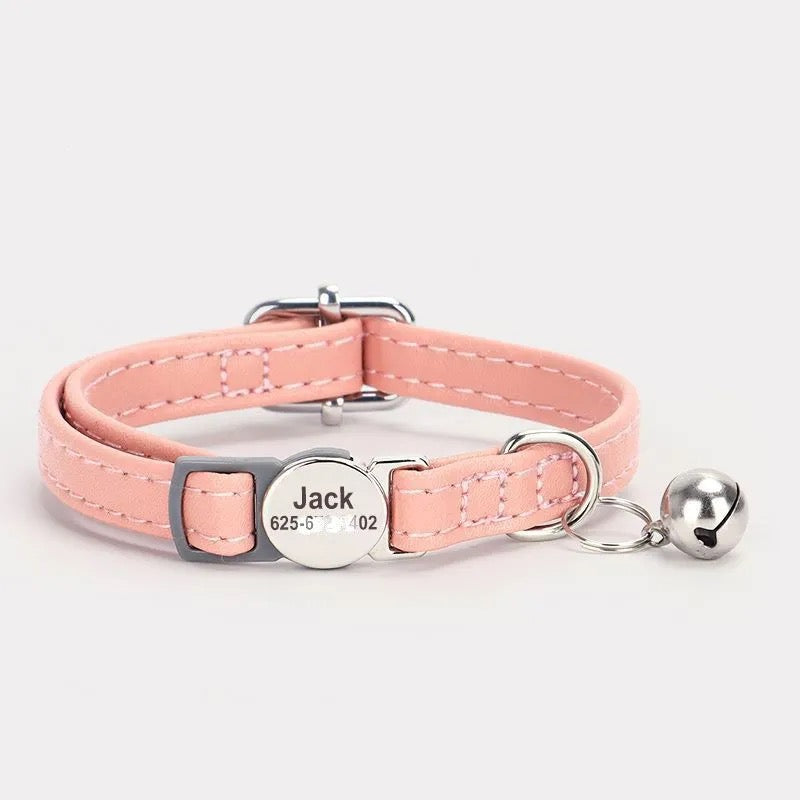 Personalized Anti-Choking Cat Collar: Leather Design with Custom Pet Details (Anti-Lost)