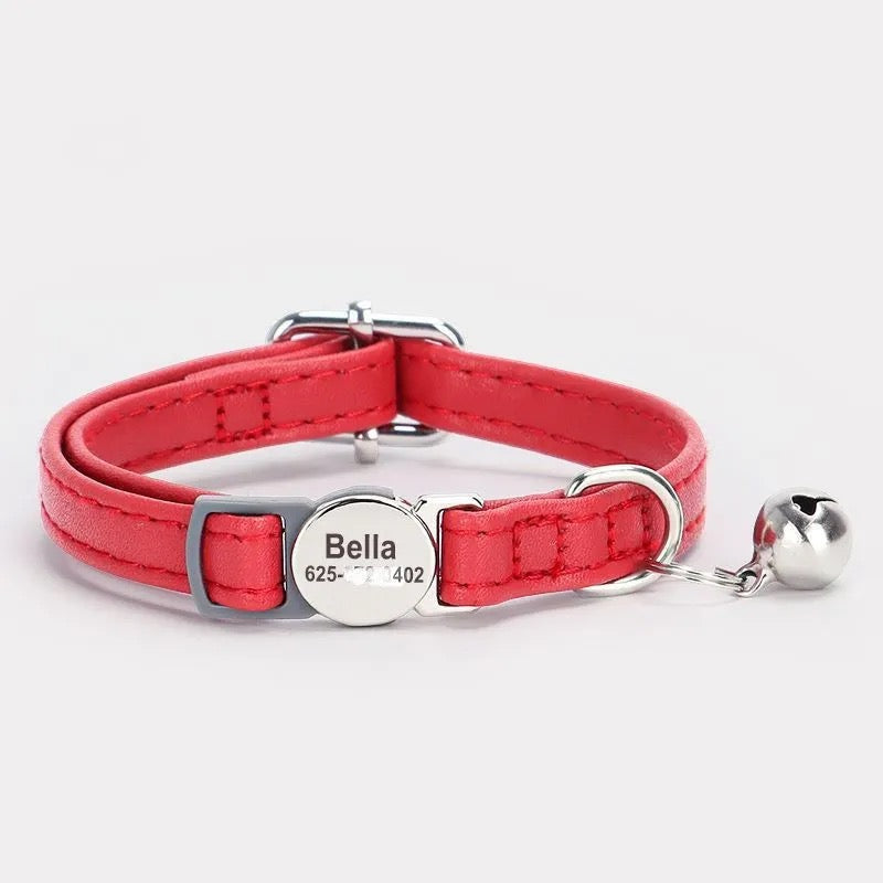Personalized Anti-Choking Cat Collar: Leather Design with Custom Pet Details (Anti-Lost)
