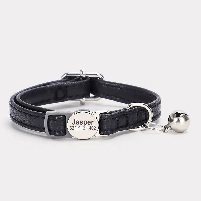Personalized Anti-Choking Cat Collar: Leather Design with Custom Pet Details (Anti-Lost)