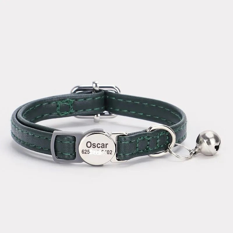 Personalized Anti-Choking Cat Collar: Leather Design with Custom Pet Details (Anti-Lost)