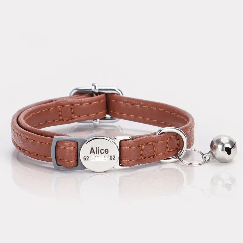 Personalized Anti-Choking Cat Collar: Leather Design with Custom Pet Details (Anti-Lost)