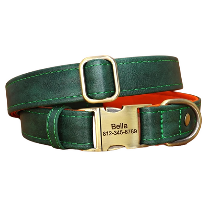 Custom Engraved Pet Information Anti-Lost Snap Buckle Quick-Release Faux Leather Pet Collar