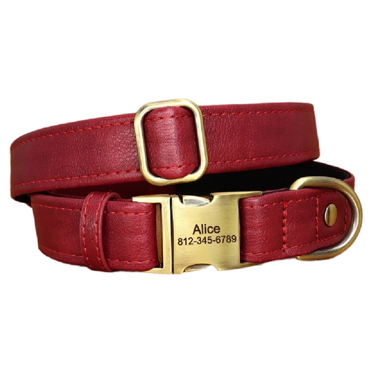 Custom Engraved Pet Information Anti-Lost Snap Buckle Quick-Release Faux Leather Pet Collar