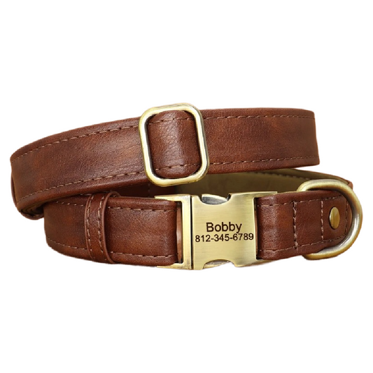 Custom Engraved Pet Information Anti-Lost Snap Buckle Quick-Release Faux Leather Pet Collar