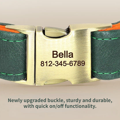 Custom Engraved Pet Information Anti-Lost Snap Buckle Quick-Release Faux Leather Pet Collar
