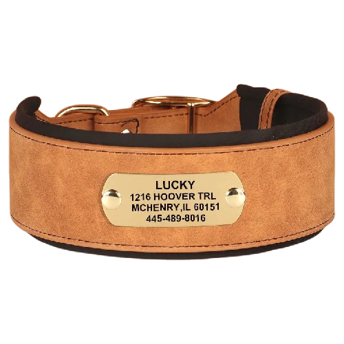 Widened & Thickened Faux Leather Pet Collar with Custom Engraved Pet Information – Anti-Lost, Designed for Medium and Large Dogs