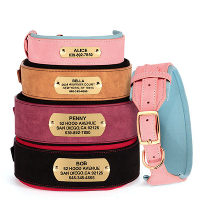 Widened & Thickened Faux Leather Pet Collar with Custom Engraved Pet Information – Anti-Lost, Designed for Medium and Large Dogs