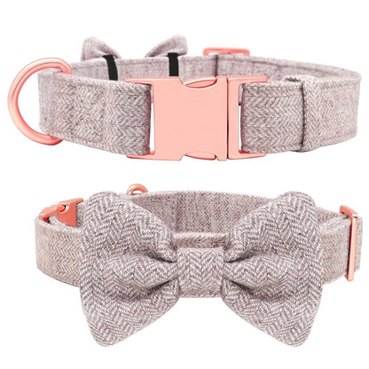 Custom Engraved Pet Information Anti-Lost Pet Webbing Bowtie Collar
