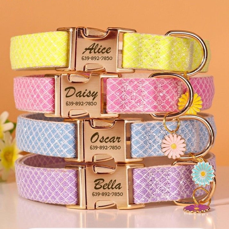 Custom Engraved Pet Information Anti-Lost Pet Macaron-Colored Webbing Collar