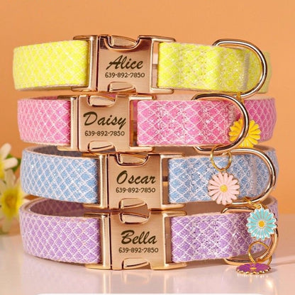 Custom Engraved Pet Information Anti-Lost Pet Macaron-Colored Webbing Collar