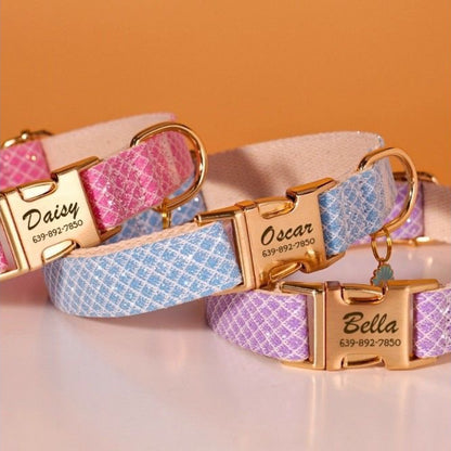 Custom Engraved Pet Information Anti-Lost Pet Macaron-Colored Webbing Collar