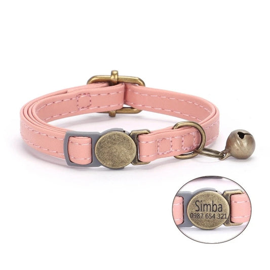 Personalized Anti-Choking Cat Collar: Leather Design with Custom Pet Details (Anti-Lost)