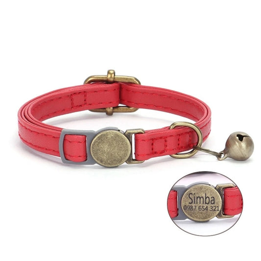 Personalized Anti-Choking Cat Collar: Leather Design with Custom Pet Details (Anti-Lost)