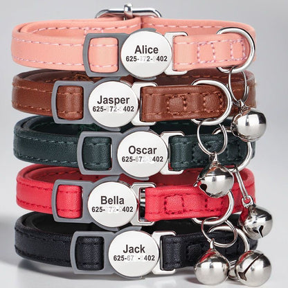 Personalized Anti-Choking Cat Collar: Leather Design with Custom Pet Details (Anti-Lost)